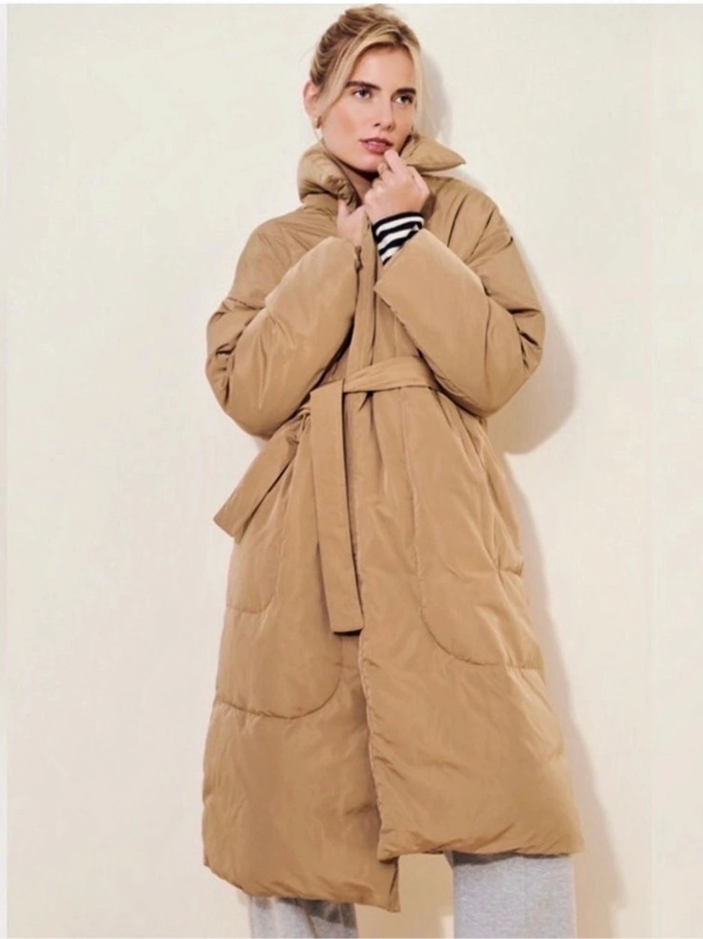 ELLIATT Ariana Anthropologie Tie-Waist Puffer Coat in Brown Size Large Like New